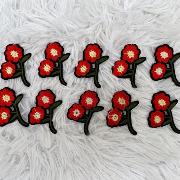 Lot of 10 Patches Red Flower Green Leaf Iron On Patches Embroidery Patches - Picture 8 of 8